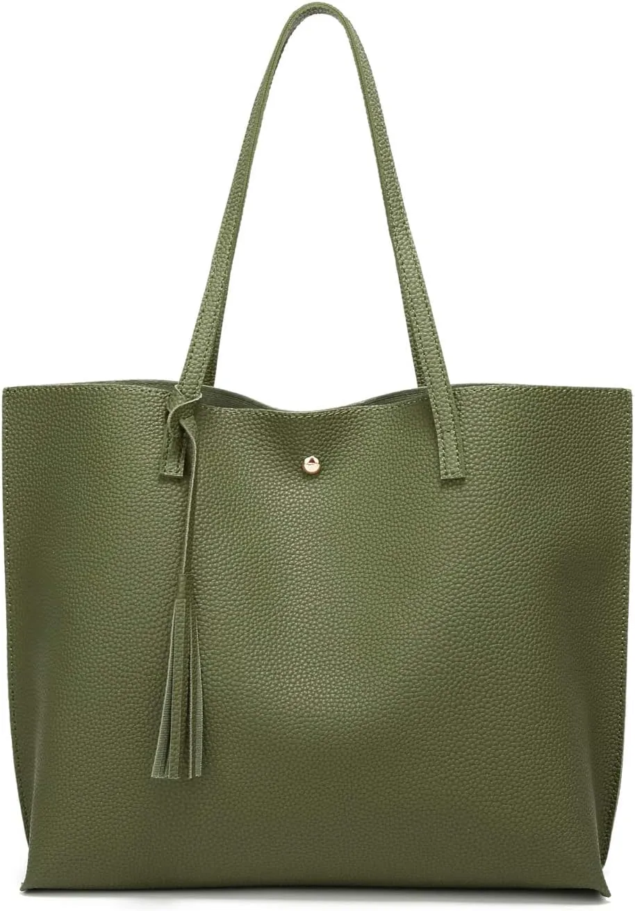 Dreubea Women's Soft Faux Leather Tote Shoulder Bag from, Big Capacity Tassel Handbag
