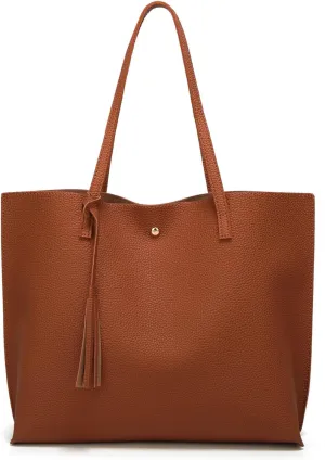 Dreubea Women's Soft Faux Leather Tote Shoulder Bag from, Big Capacity Tassel Handbag