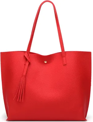 Dreubea Women's Soft Faux Leather Tote Shoulder Bag from, Big Capacity Tassel Handbag