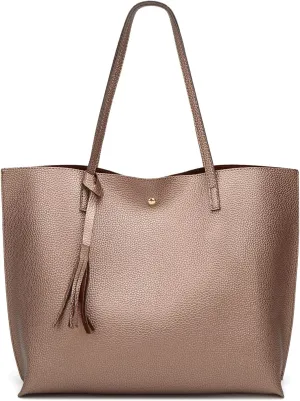 Dreubea Women's Soft Faux Leather Tote Shoulder Bag from, Big Capacity Tassel Handbag
