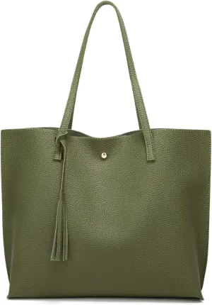 Dreubea Women's Soft Faux Leather Tote Shoulder Bag from, Big Capacity Tassel Handbag