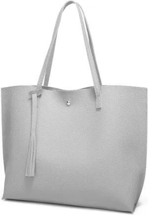 Dreubea Women's Soft Faux Leather Tote Shoulder Bag from, Big Capacity Tassel Handbag