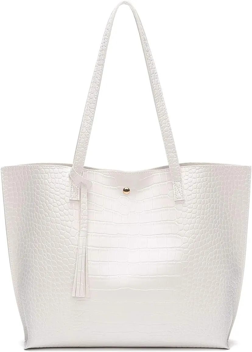 Dreubea Women's Soft Faux Leather Tote Shoulder Bag from, Big Capacity Tassel Handbag