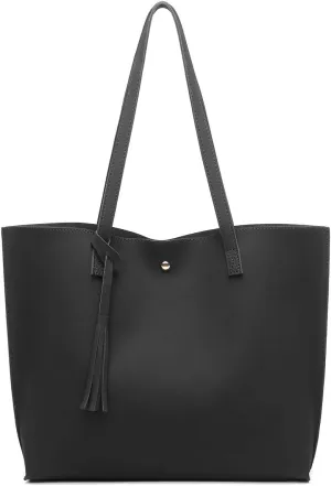 Dreubea Women's Soft Faux Leather Tote Shoulder Bag from, Big Capacity Tassel Handbag