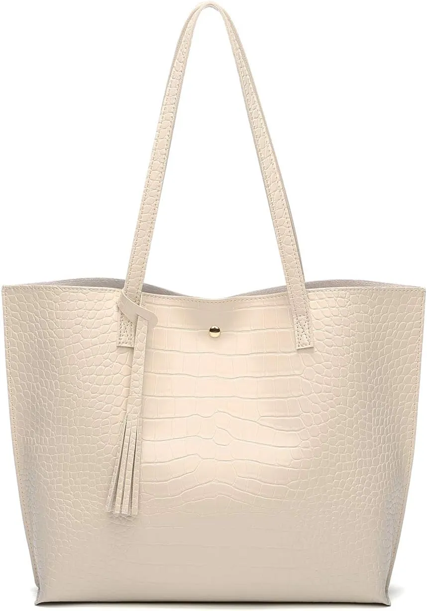 Dreubea Women's Soft Faux Leather Tote Shoulder Bag from, Big Capacity Tassel Handbag