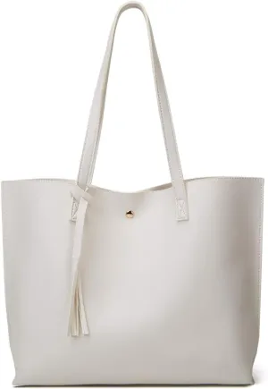 Dreubea Women's Soft Faux Leather Tote Shoulder Bag from, Big Capacity Tassel Handbag