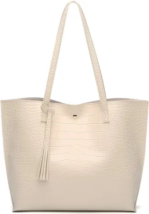 Dreubea Women's Soft Faux Leather Tote Shoulder Bag from, Big Capacity Tassel Handbag