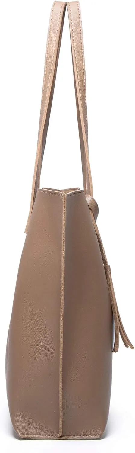 Dreubea Women's Soft Faux Leather Tote Shoulder Bag from, Big Capacity Tassel Handbag