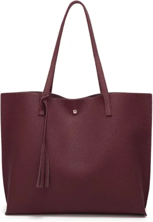 Dreubea Women's Soft Faux Leather Tote Shoulder Bag from, Big Capacity Tassel Handbag