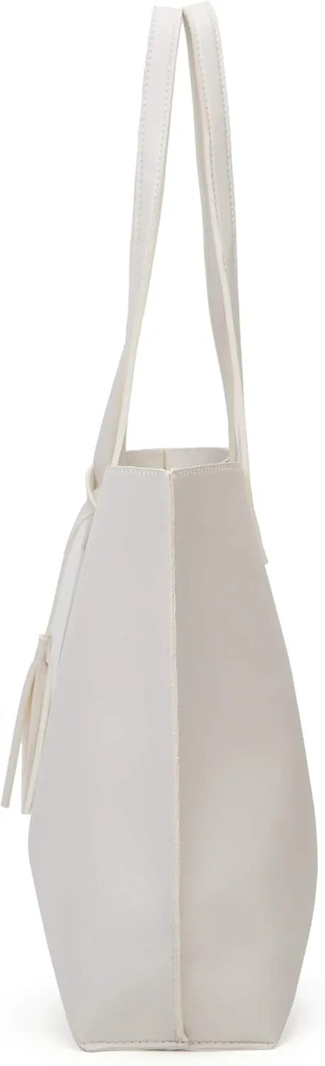 Dreubea Women's Soft Faux Leather Tote Shoulder Bag from, Big Capacity Tassel Handbag