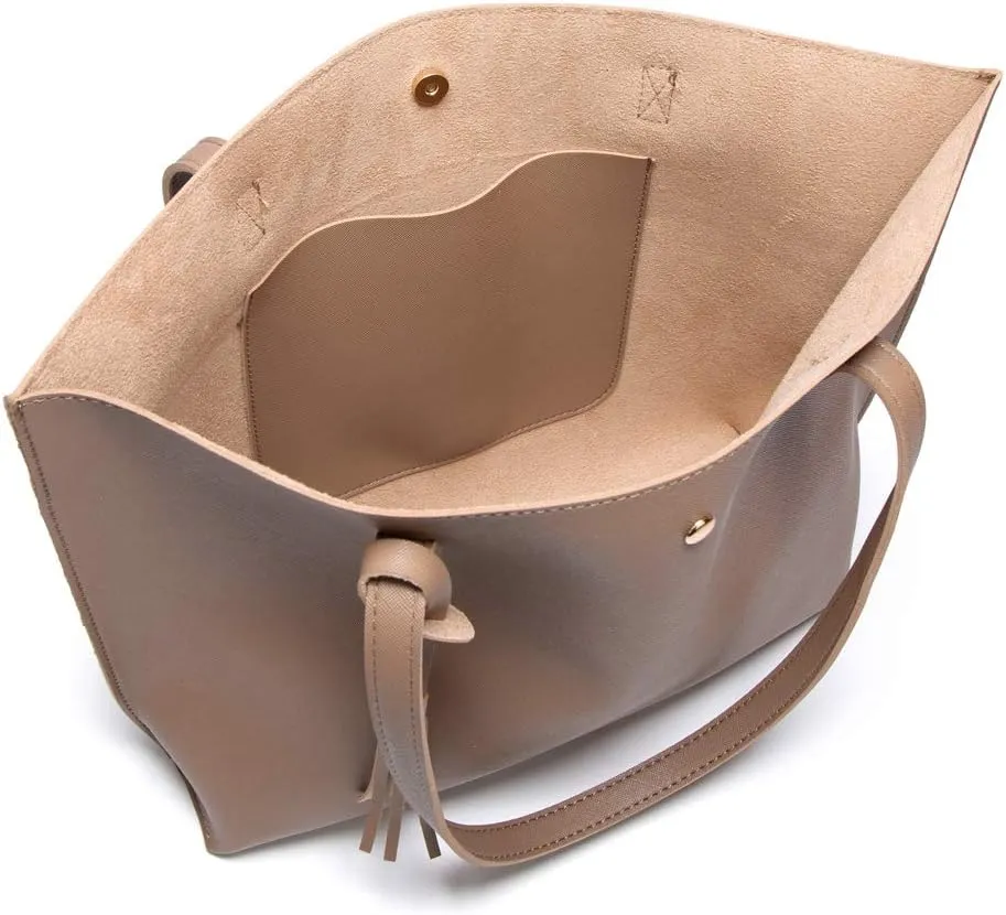 Dreubea Women's Soft Faux Leather Tote Shoulder Bag from, Big Capacity Tassel Handbag