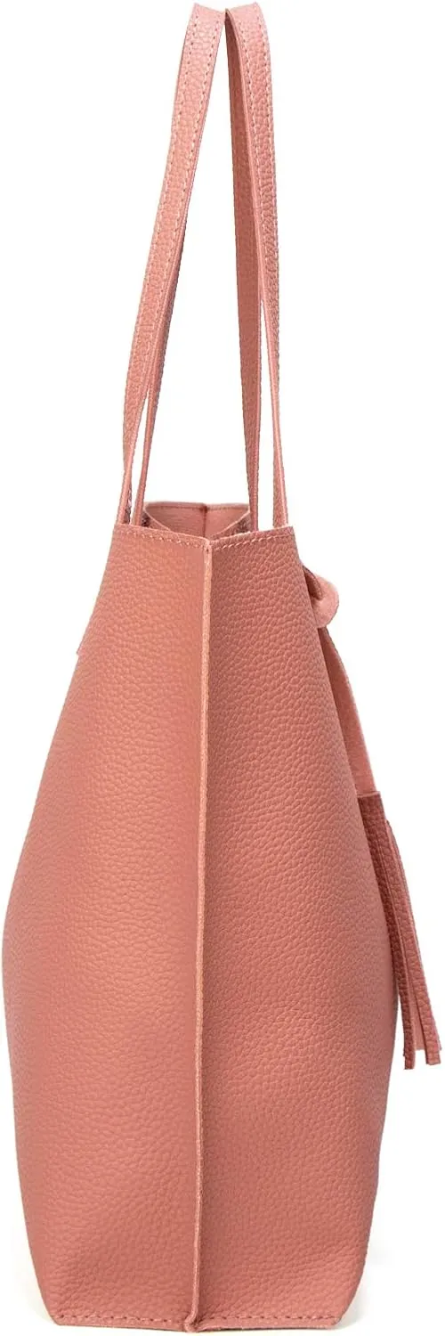 Dreubea Women's Soft Faux Leather Tote Shoulder Bag from, Big Capacity Tassel Handbag