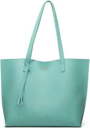 Dreubea Women's Soft Faux Leather Tote Shoulder Bag from, Big Capacity Tassel Handbag