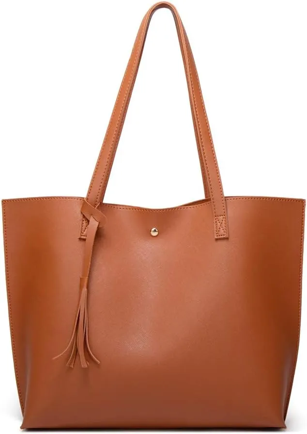 Dreubea Women's Soft Faux Leather Tote Shoulder Bag from, Big Capacity Tassel Handbag