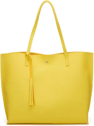 Dreubea Women's Soft Faux Leather Tote Shoulder Bag from, Big Capacity Tassel Handbag