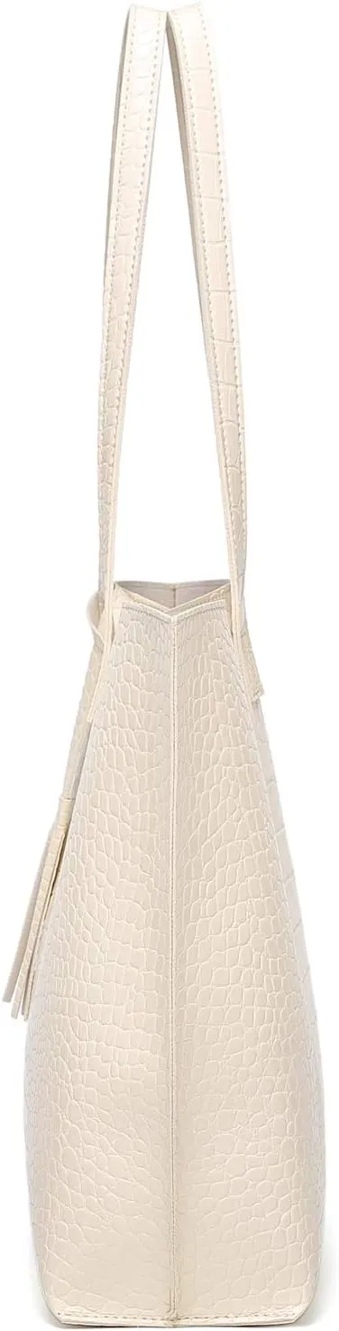 Dreubea Women's Soft Faux Leather Tote Shoulder Bag from, Big Capacity Tassel Handbag
