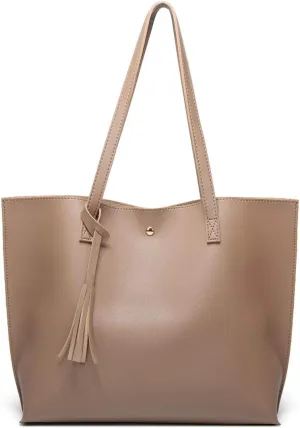 Dreubea Women's Soft Faux Leather Tote Shoulder Bag from, Big Capacity Tassel Handbag