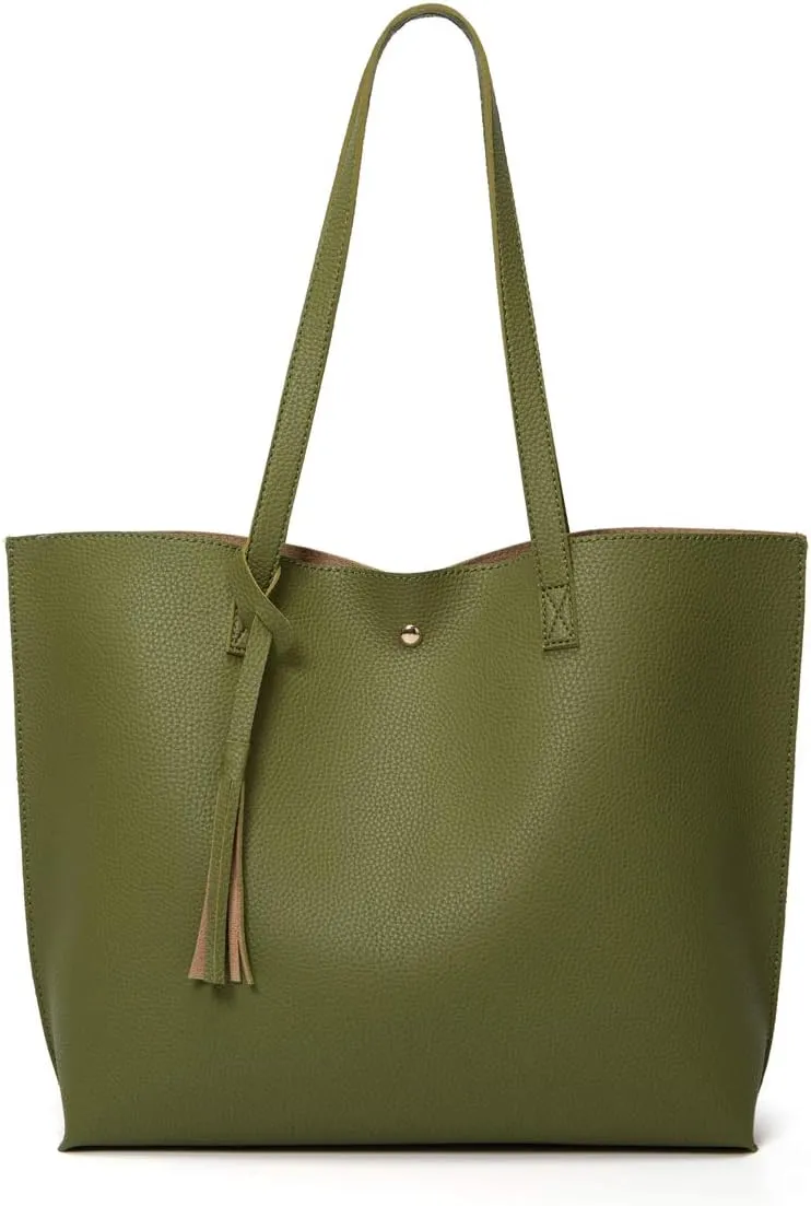 Dreubea Women's Soft Faux Leather Tote Shoulder Bag from, Big Capacity Tassel Handbag