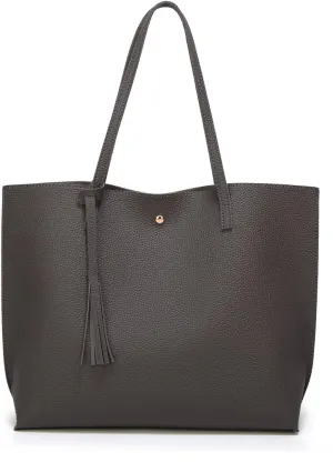 Dreubea Women's Soft Faux Leather Tote Shoulder Bag from, Big Capacity Tassel Handbag