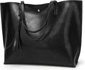 Dreubea Women's Soft Faux Leather Tote Shoulder Bag from, Big Capacity Tassel Handbag