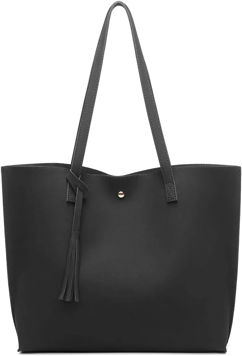 Dreubea Women's Soft Faux Leather Tote Shoulder Bag from, Big Capacity Tassel Handbag