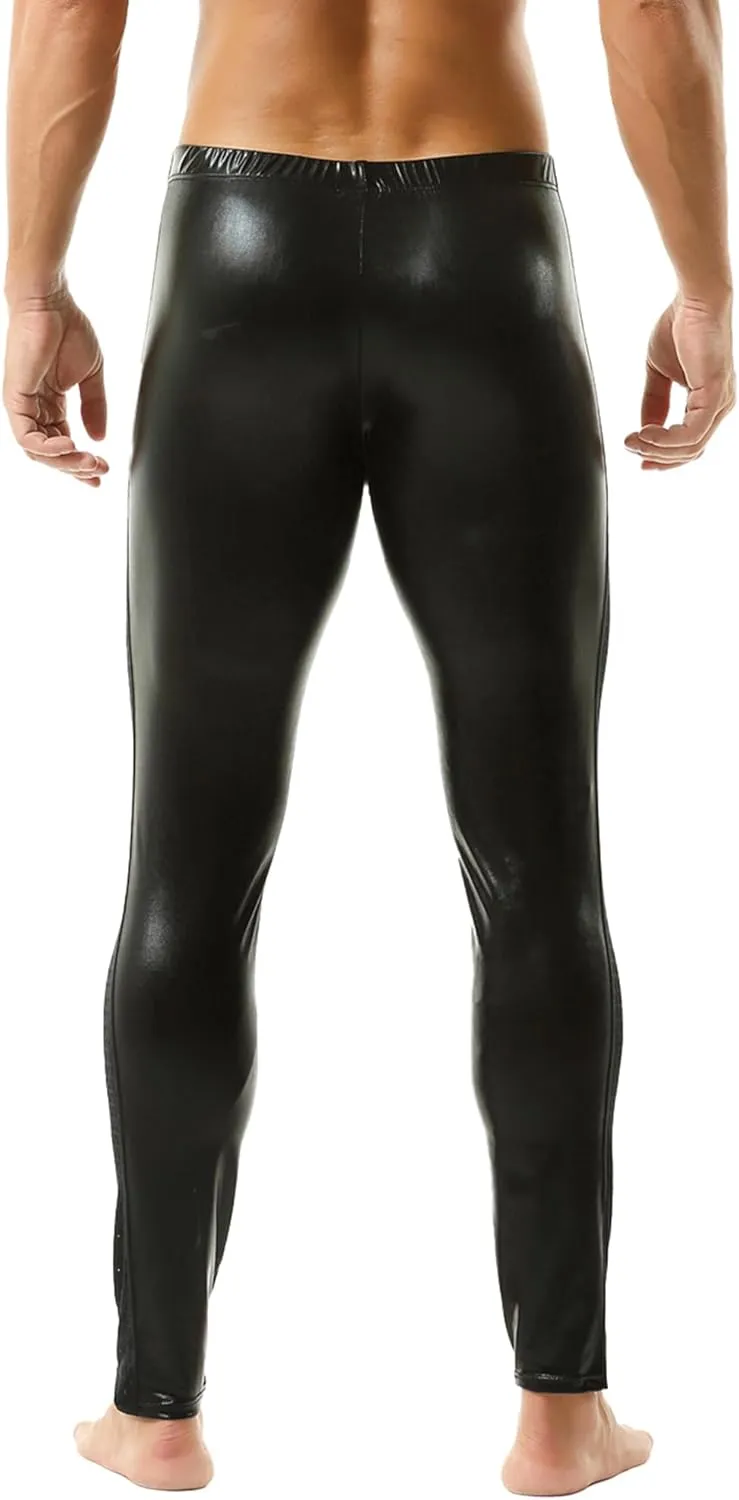 DTODWW Men's Faux Leather Activewear Leggings Slim Fit Tight Pants Long PU Pants Clubwear