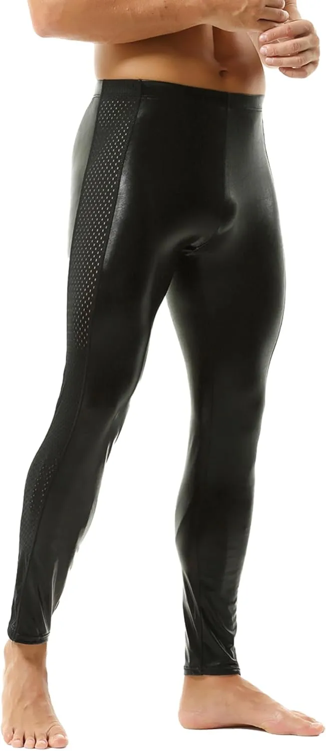 DTODWW Men's Faux Leather Activewear Leggings Slim Fit Tight Pants Long PU Pants Clubwear