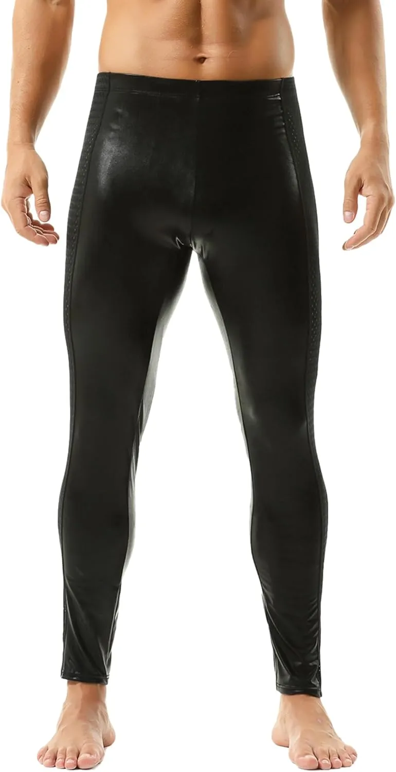 DTODWW Men's Faux Leather Activewear Leggings Slim Fit Tight Pants Long PU Pants Clubwear