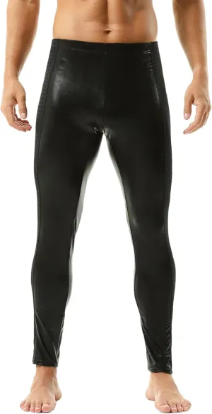 DTODWW Men's Faux Leather Activewear Leggings Slim Fit Tight Pants Long PU Pants Clubwear