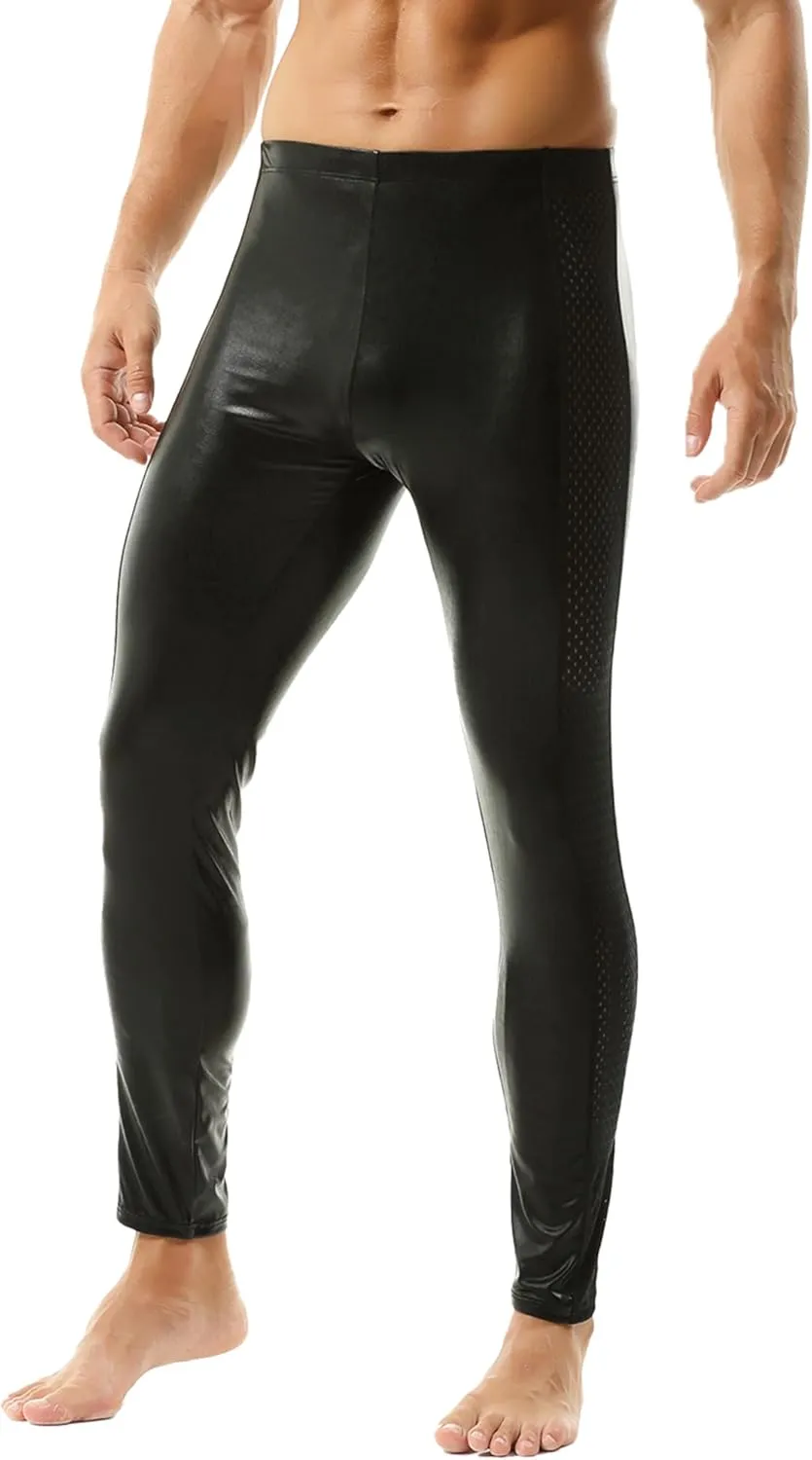 DTODWW Men's Faux Leather Activewear Leggings Slim Fit Tight Pants Long PU Pants Clubwear