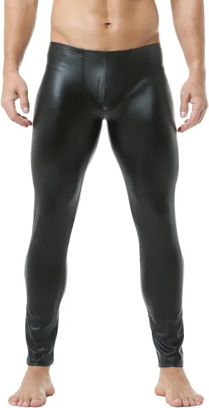 DTODWW Men's Faux Leather Activewear Leggings Slim Fit Tight Pants Long PU Pants Clubwear