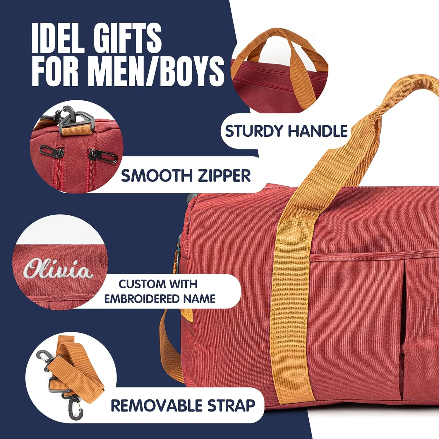 Duffle Bag for Men Personalized Overnight Bags Travel Bag with Durable Canvas Weekender Overnight Bag with Shoe Compartment Custom Groomsmen Gift for Travel Gym Storage Camping Moving (Red)