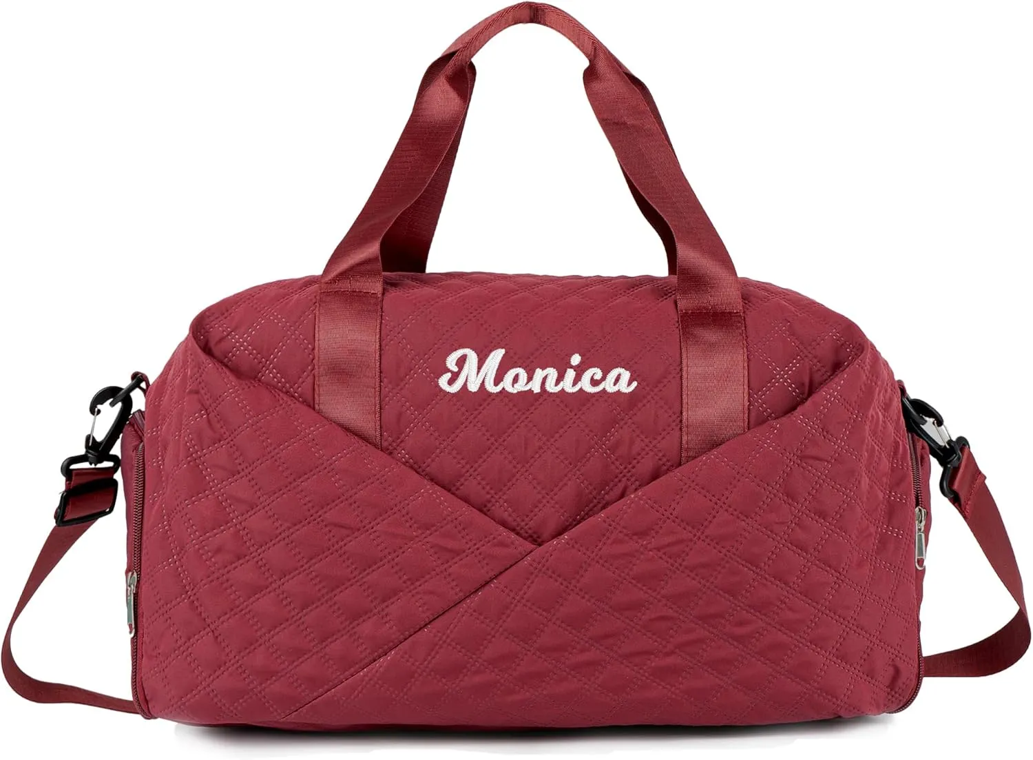 Duffle Bag for Women Personalized Weekender Bags for Women Girls Quilted Travel Duffle Bag Monogrammed Overnight Bags for Women Duffel Bag Hospital Bag for Women Labor Delivery (Dark Red)