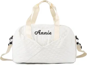 Duffle Bag for Women Personalized Weekender Bags for Women Girls Quilted Travel Duffle Bag Monogrammed Overnight Bags for Women Duffel Bag Hospital Bag for Women Labor Delivery (White)