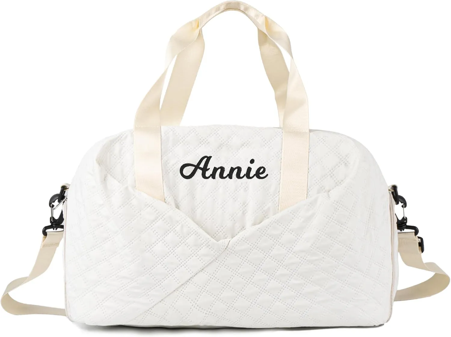 Duffle Bag for Women Personalized Weekender Bags for Women Girls Quilted Travel Duffle Bag Monogrammed Overnight Bags for Women Duffel Bag Hospital Bag for Women Labor Delivery (White)