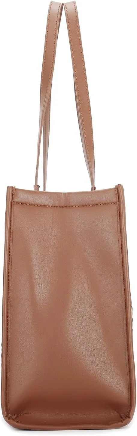 E Woven Pattern Tote Bag for Women Vegan Leather Top Handle Handbag