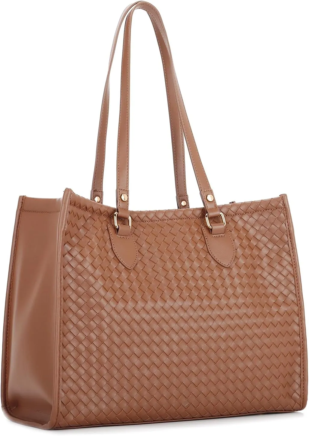 E Woven Pattern Tote Bag for Women Vegan Leather Top Handle Handbag