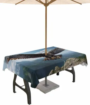 Eagle Outdoor Rectangle Tablecloth with Umbrella Hole 54x80,Forest Mountains Range Sky Animal Natural Landscape Wrinklefree Wipeable Fabric Table Cloth Waterproof Zippered Cover for Patio Party