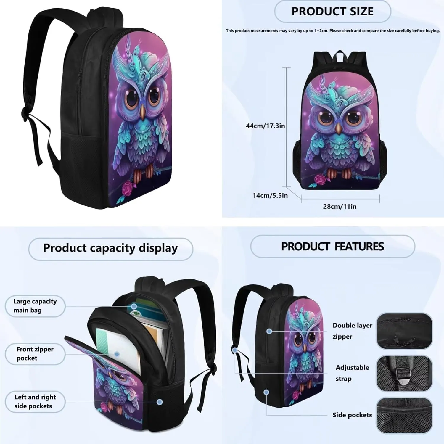 Eagle Print Backpack with Lunch Box Kids Girls Age 5-10 Years Old Leakproof Keep Warm Waterproof Lunch Bag Cute Mini Pencil Case for Middle School High School