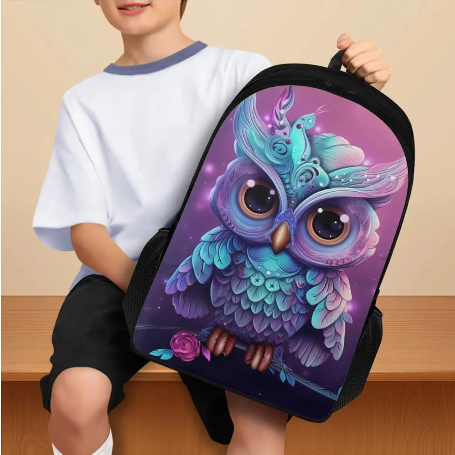 Eagle Print Backpack with Lunch Box Kids Girls Age 5-10 Years Old Leakproof Keep Warm Waterproof Lunch Bag Cute Mini Pencil Case for Middle School High School