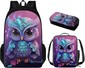 Eagle Print Backpack with Lunch Box Kids Girls Age 5-10 Years Old Leakproof Keep Warm Waterproof Lunch Bag Cute Mini Pencil Case for Middle School High School