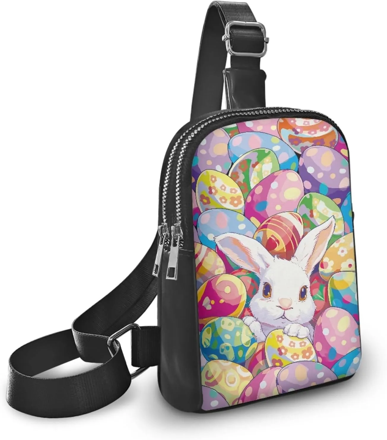 Easter Egg Women Crossbody Bag for Woman Cute Rabbit Sling Bag with Adjustable Strap Crossbody Purse for Mother Trendy Small Backpack Chest Bag for Outdoor Seaside