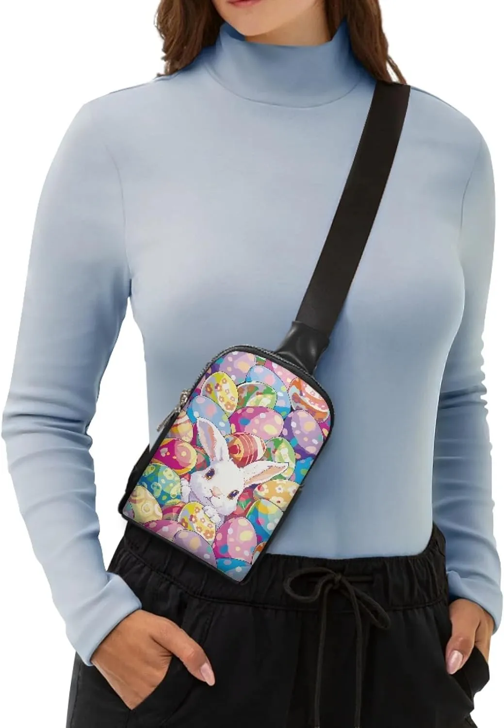 Easter Egg Women Crossbody Bag for Woman Cute Rabbit Sling Bag with Adjustable Strap Crossbody Purse for Mother Trendy Small Backpack Chest Bag for Outdoor Seaside