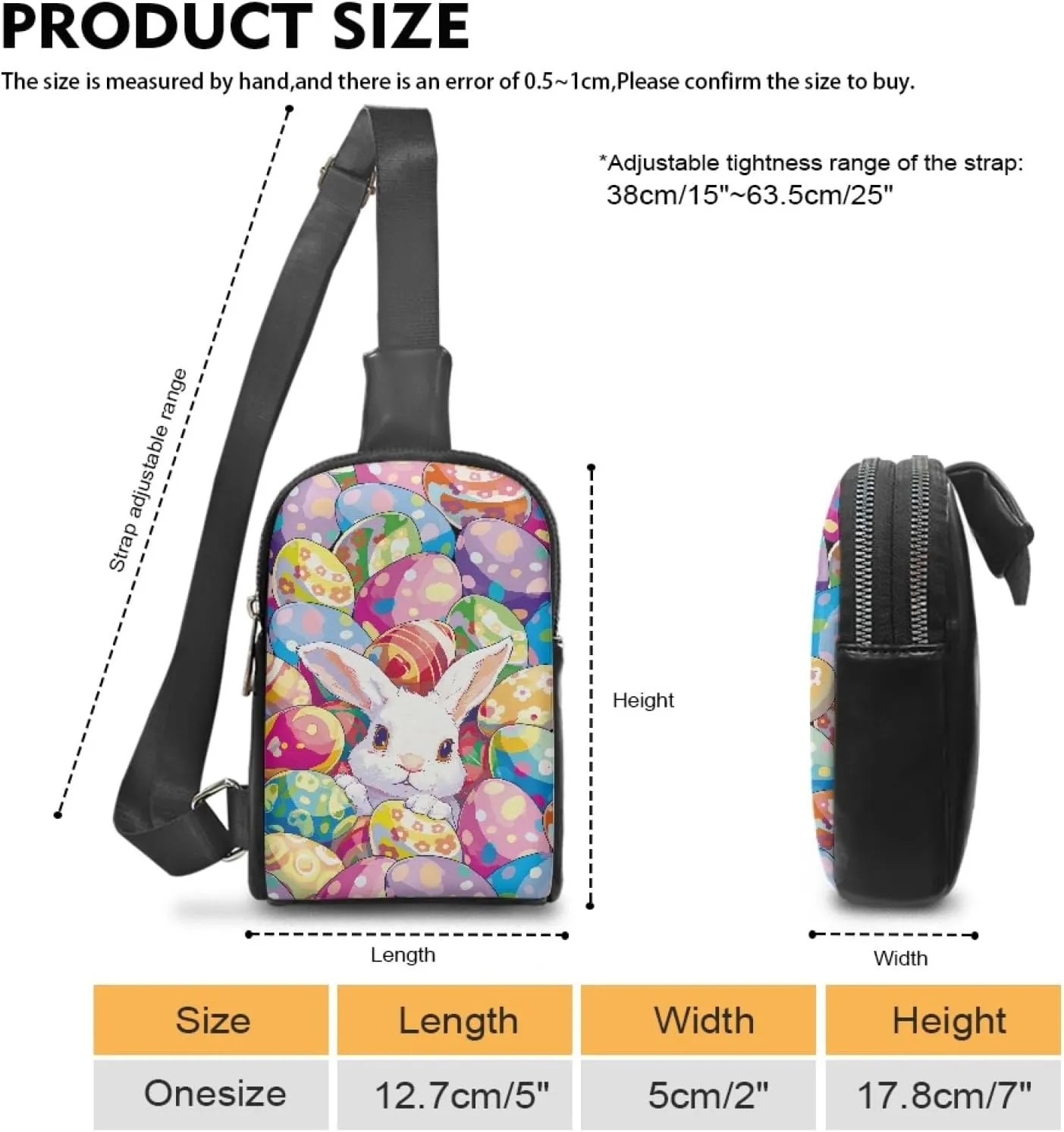 Easter Egg Women Crossbody Bag for Woman Cute Rabbit Sling Bag with Adjustable Strap Crossbody Purse for Mother Trendy Small Backpack Chest Bag for Outdoor Seaside