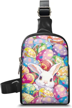 Easter Egg Women Crossbody Bag for Woman Cute Rabbit Sling Bag with Adjustable Strap Crossbody Purse for Mother Trendy Small Backpack Chest Bag for Outdoor Seaside