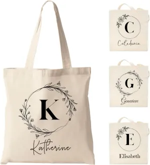 Easycosy Personalized Tote Bag Canvas Tote Bag with Picture Text Customized Reusable Grocery Bag Floral Gifts Bag for Women