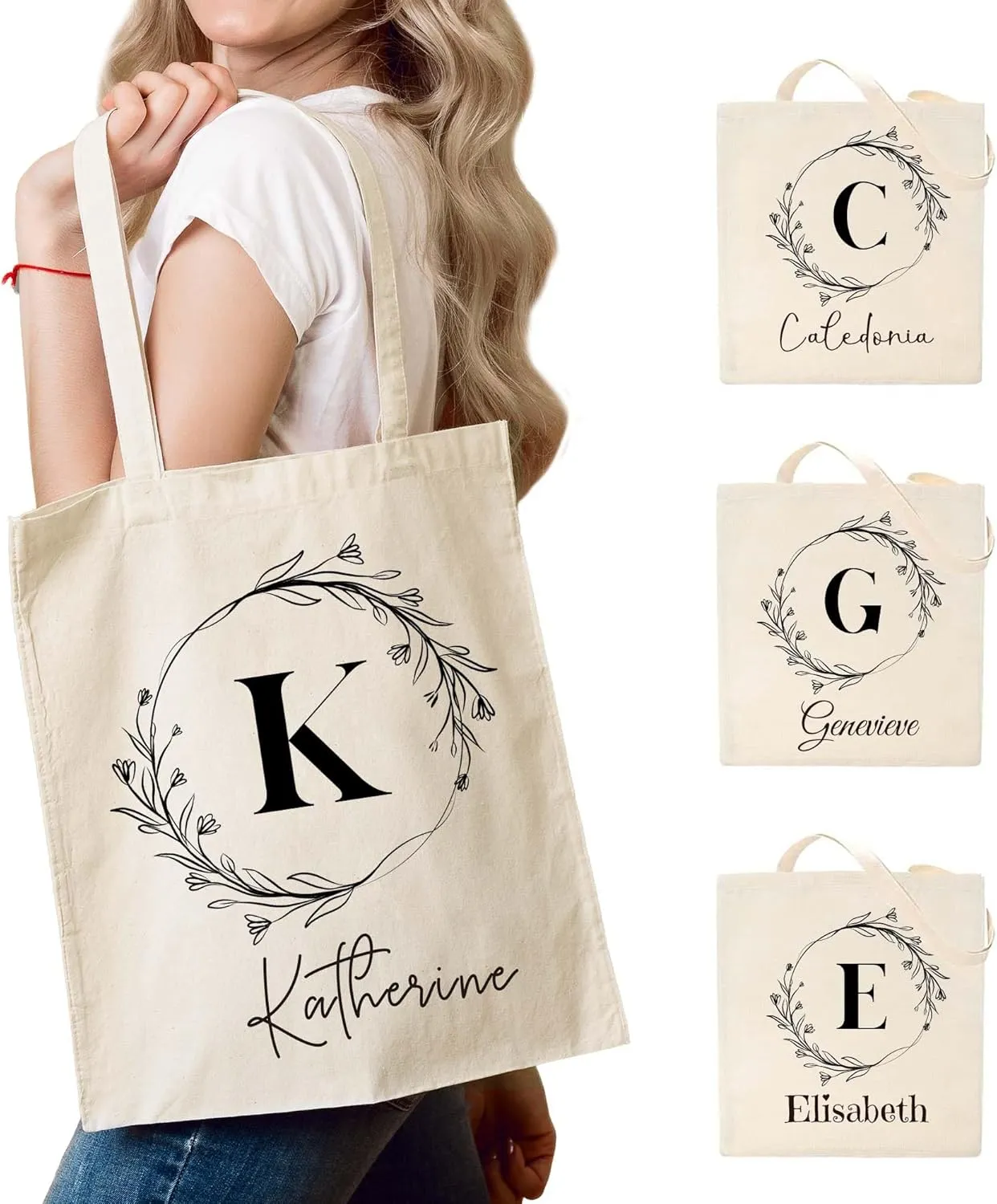 Easycosy Personalized Tote Bag Canvas Tote Bag with Picture Text Customized Reusable Grocery Bag Floral Gifts Bag for Women