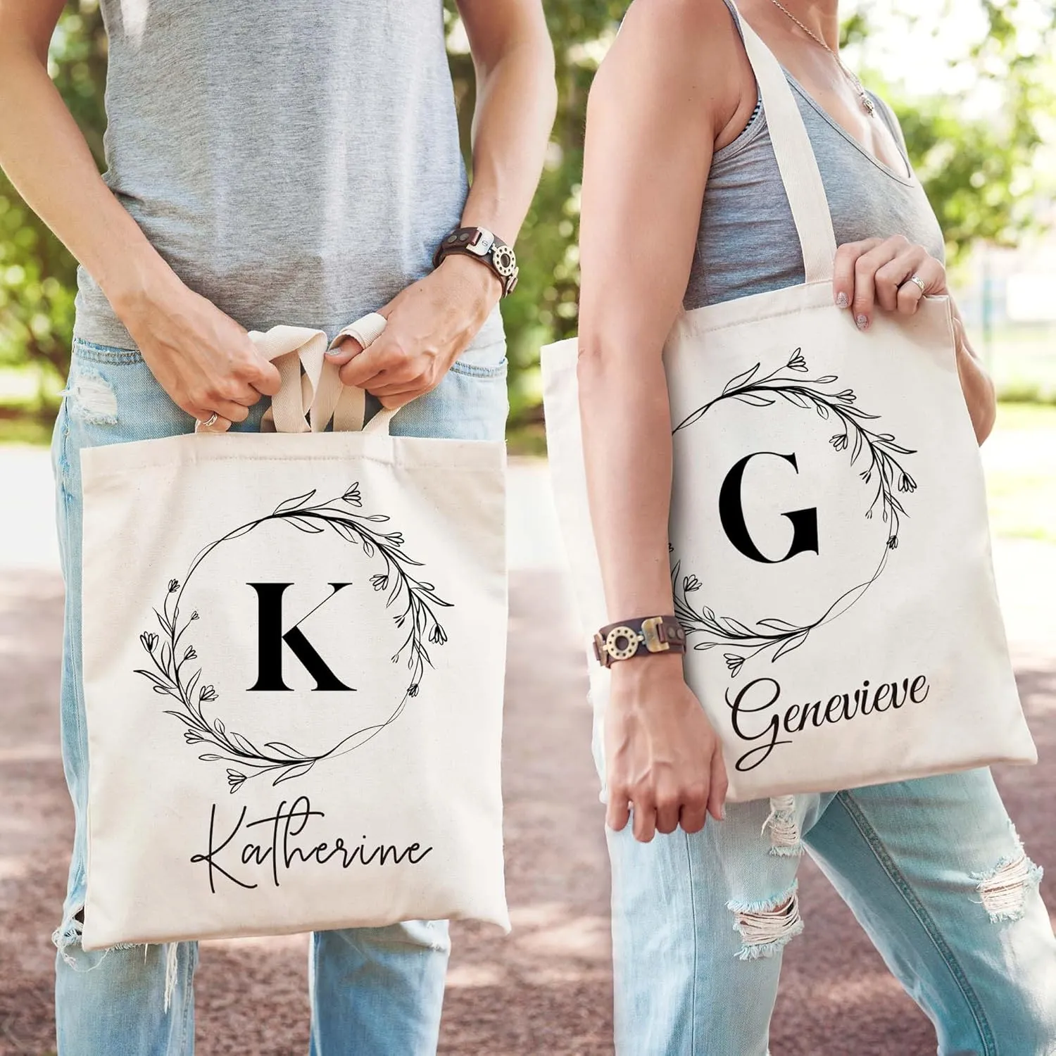 Easycosy Personalized Tote Bag Canvas Tote Bag with Picture Text Customized Reusable Grocery Bag Floral Gifts Bag for Women