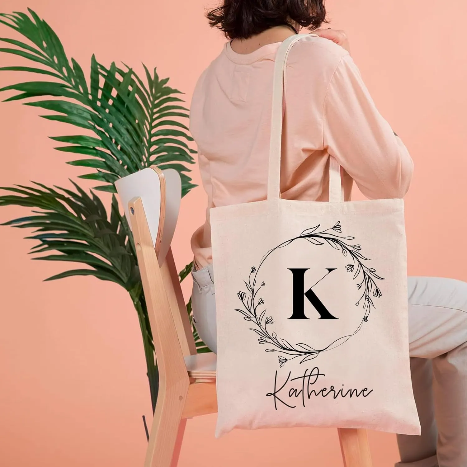Easycosy Personalized Tote Bag Canvas Tote Bag with Picture Text Customized Reusable Grocery Bag Floral Gifts Bag for Women