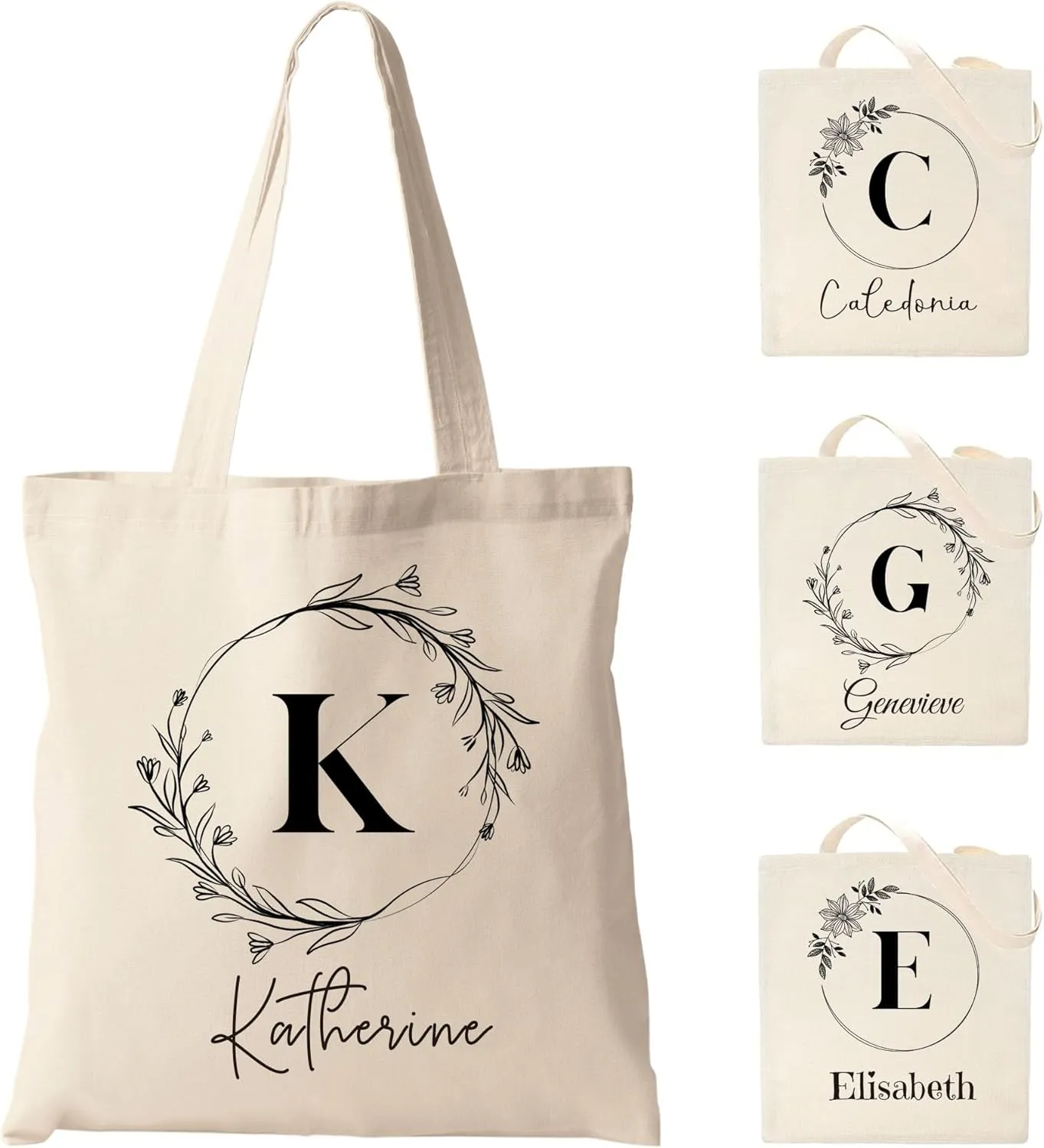 Easycosy Personalized Tote Bag Canvas Tote Bag with Picture Text Customized Reusable Grocery Bag Floral Gifts Bag for Women